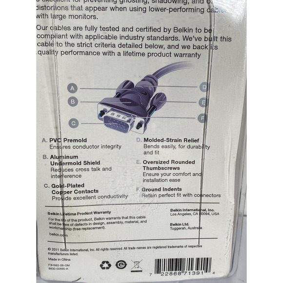 Belkin VGA SVGA Video Cable New In Blister Pack Never Opened - Picture 6 of 6